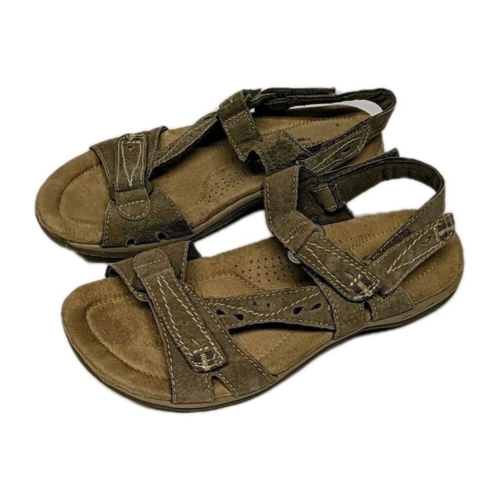 Earth Origins Sophie Sandals Women 7.5 Brown Taupe Suede Slingback Comfort Lthr
